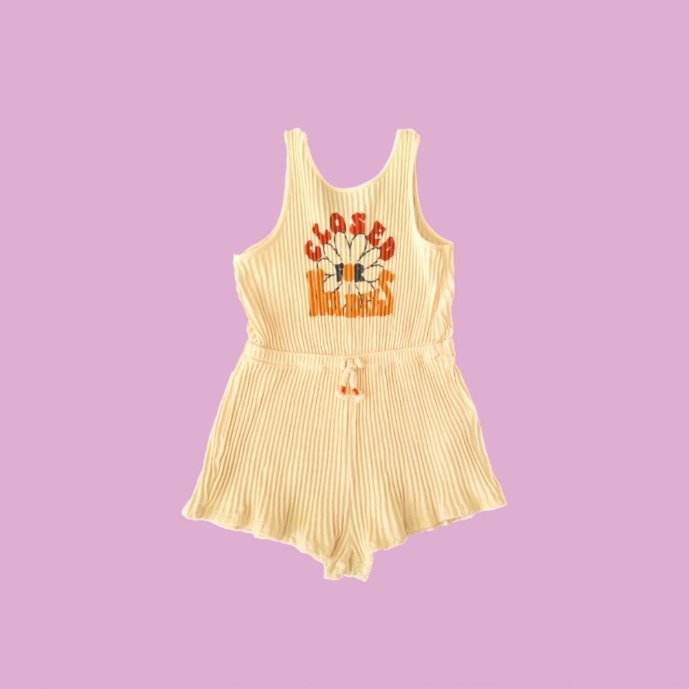 Zara Girls' Ecru Retro Vibe Accordion Pleat Tank Shorts Romper 8-10Y